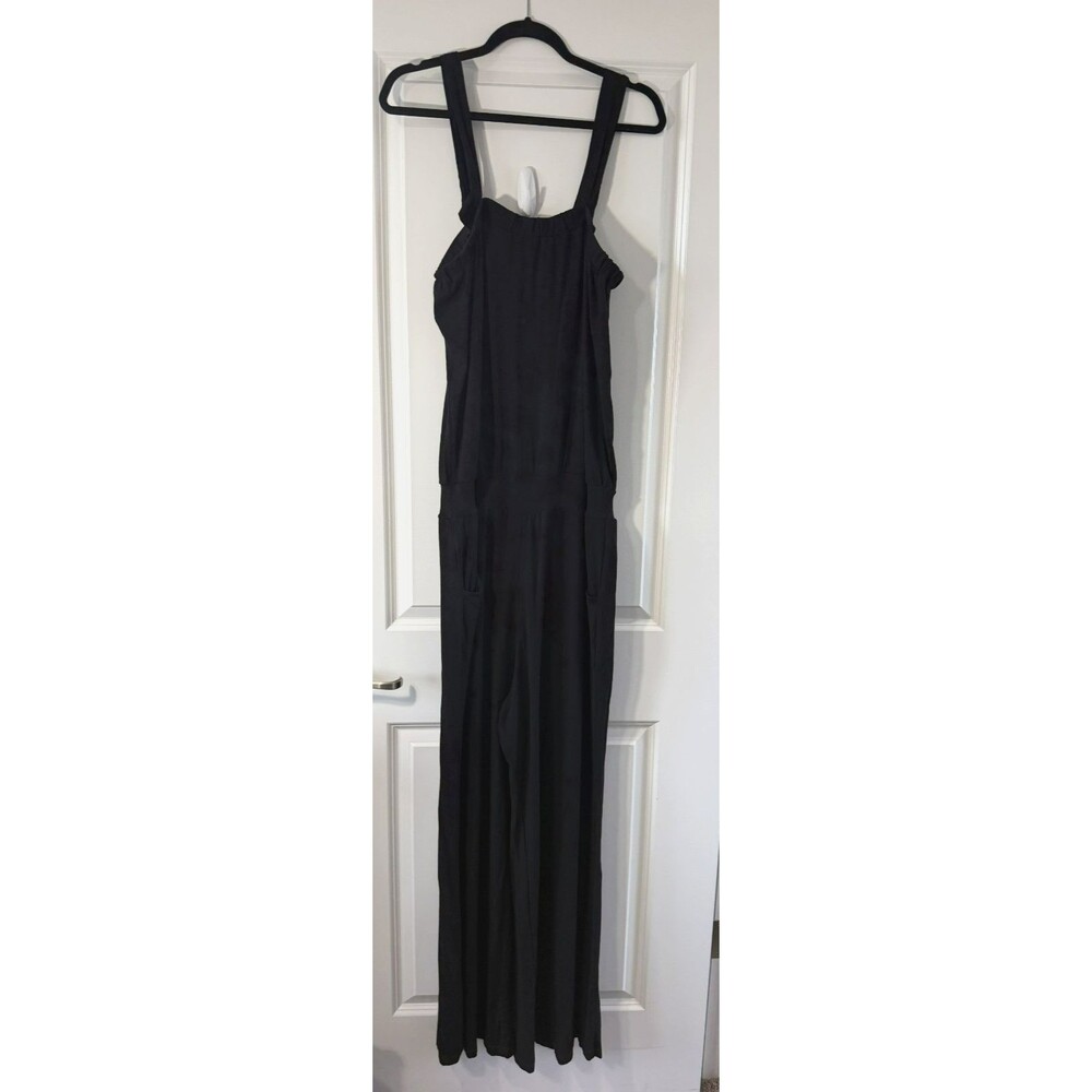 Soft Surroundings Wide Leg Jumpsuit XL Convertible straps knit Pockets Black